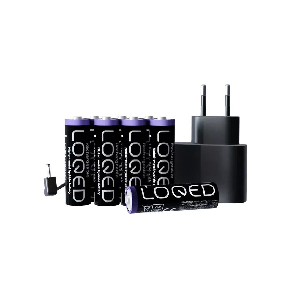 Shelly LOQED Power Kit – Charging adapter with 8× AA Ni-MH rechargeable batteries